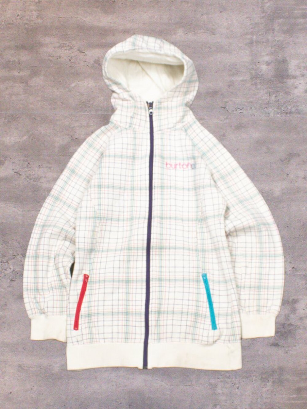 00's Burton Grid Checked Plaid Skater Snow Colorful Snowboard Zip Hoodie